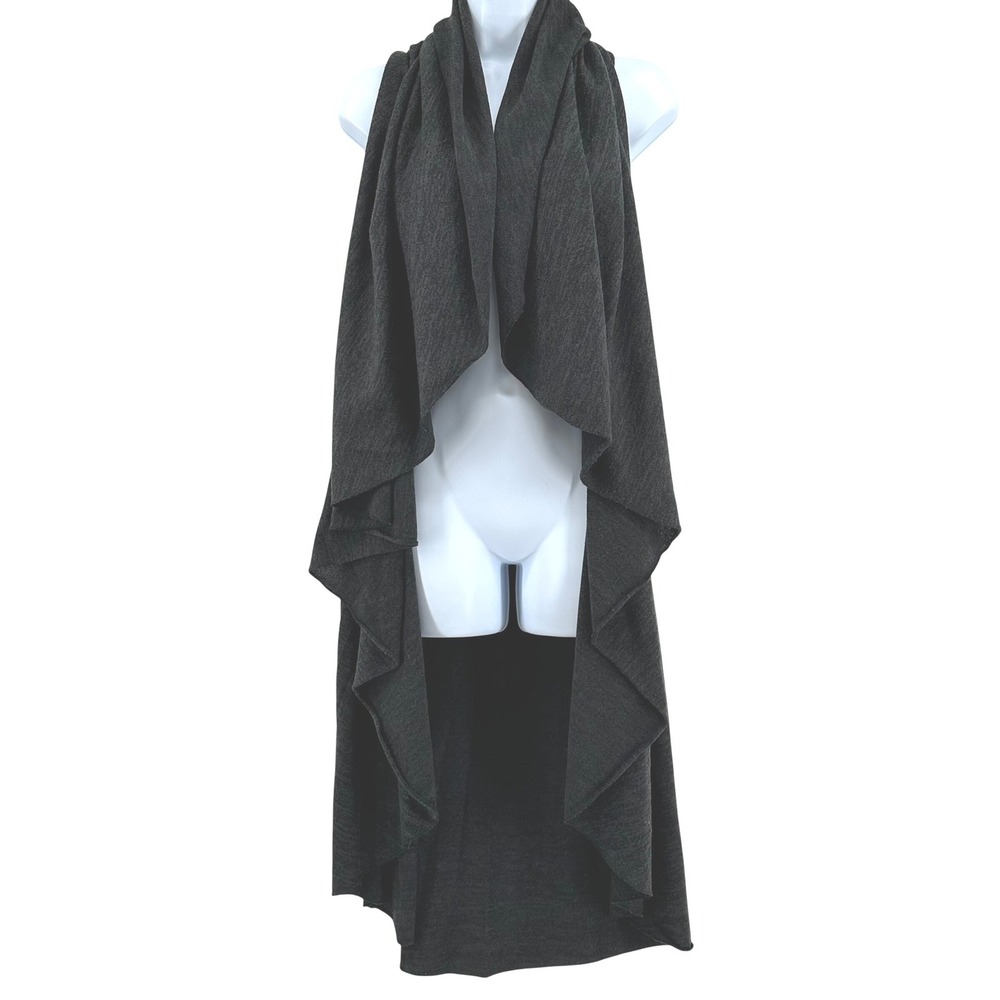 Longline Duster Vest‎ Women One Size Charcoal Gray Open Front Waterfall Boho